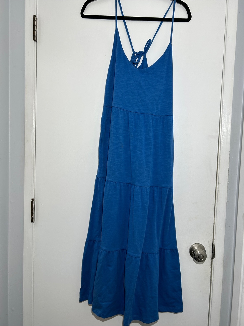 Old Navy Blue Tiered Spaghetti Strap Midi Cami Swing Dress Pockets Size L NWT